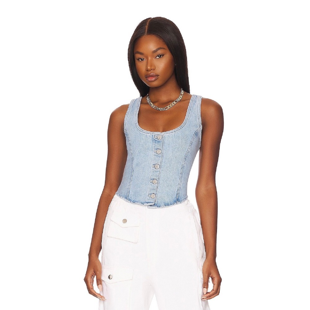 Levi's Denim Corset Stone Wash Fitted Women's Size XS Button Up Vest Festival